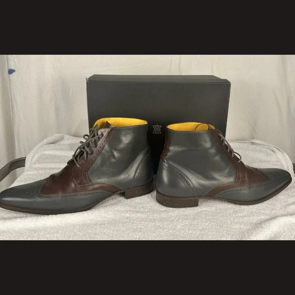 Undandy Men’s Ankle Boots Size‎ 45 Multicolor Brown & Grey Leather Dress Shoes